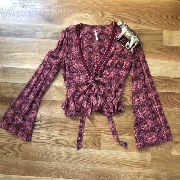 Bell Sleeve Time Of Your Life Boho Tie Front Top - Picture 4 of 8